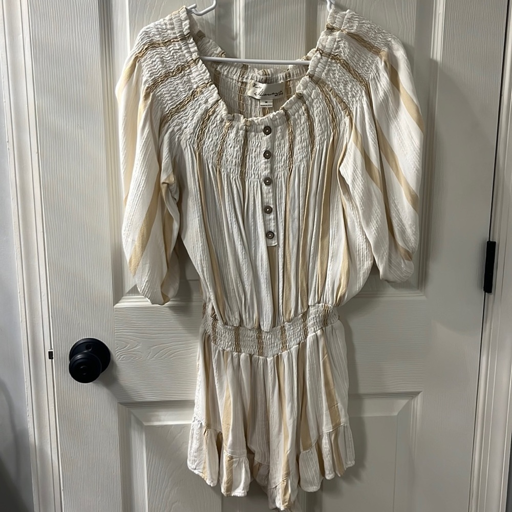Off the shoulder striped romper- medium